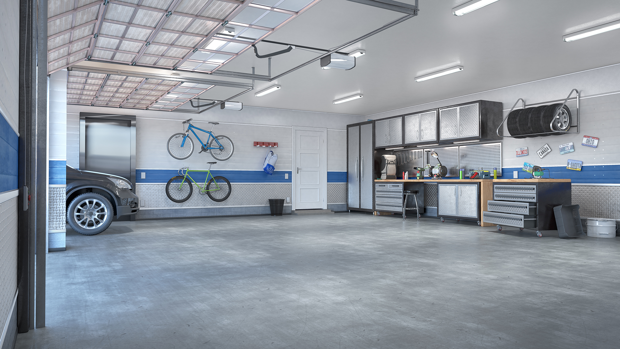 Garage with rolling gate interior. 3d illustration - Northwest Carpet Cleaning - Minneapolis Minnesota